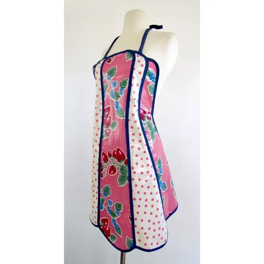 Retro Oilcloth Apron Strawberry Polka Dot Motif Limited Edition Print Excellent